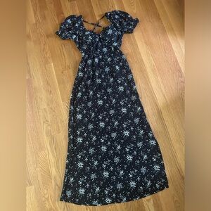 Cottagecore Milkmaid lace up corset Maxi Long black white puff sleeve dress S/M